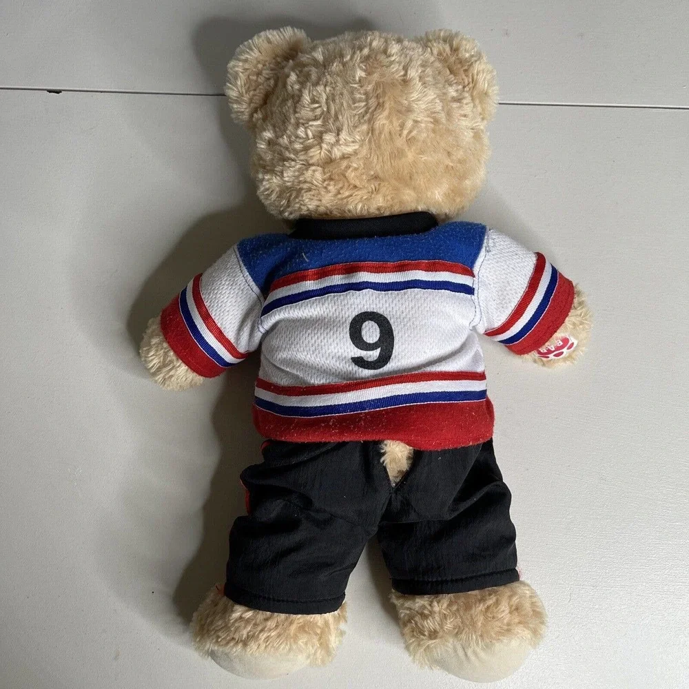 Build a Bear Hockey Player Plush Stuffed Animal - Jersey Pants Clean Red White B